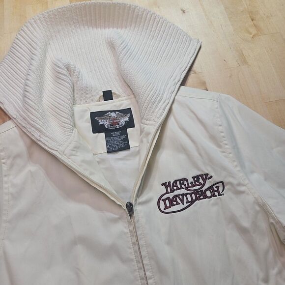 Harley Davidson Womens White Cream Nylon Jacket Size Small - Picture 1 of 16